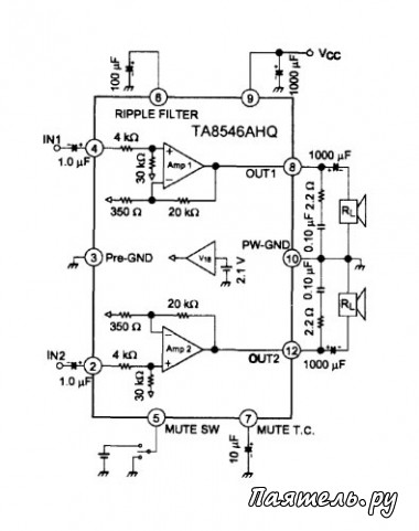 Микросхемы УМЗЧ TA8246AHQ, TA8256BHQ