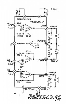 Микросхемы УМЗЧ TA8246AHQ, TA8256BHQ