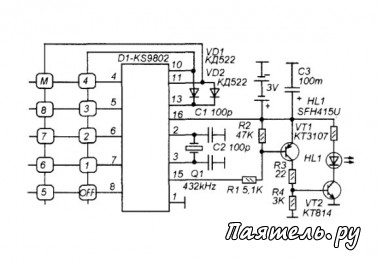 Схема системы дистанционного управления на микросхеме К1506