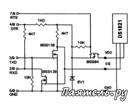 Схема программируемого термодатчика DS1821