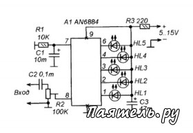 Схема светодиодных индикаторов на микросхеме AN6884