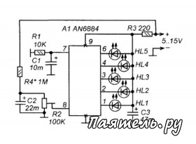 Схема светодиодных индикаторов на микросхеме AN6884