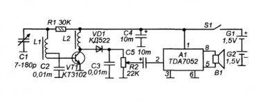 Схема АМ-приемника на транзисторе и TDA7052