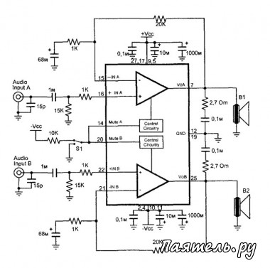 Микросхема LM4732 двухканальный УМЗЧ