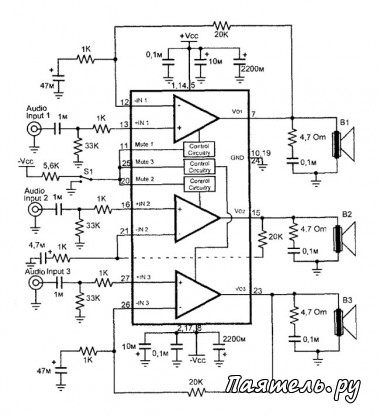 Микросхема LM4733 трехканальный УМЗЧ