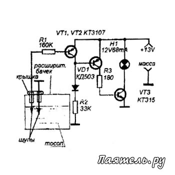 Схема датчика уровня охлаждающей жидкости