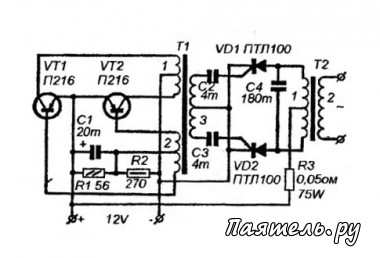 Схема мощного преобразователя 12В / 220В