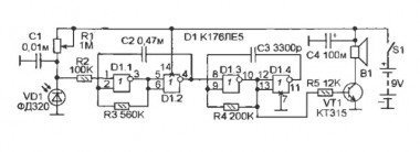Схема звукового сигнализатора лампы