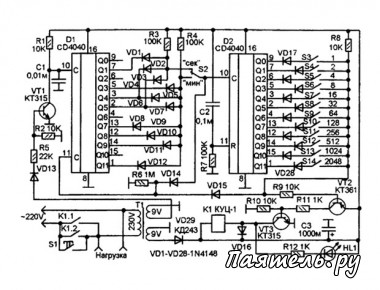 Схема цифрового таймера выключения устройства