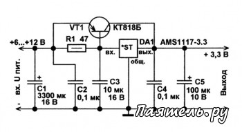 Схема стабилизатора на микросхемах AMS1117